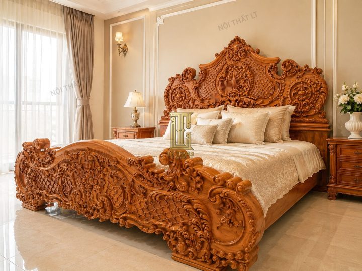 Giường Gõ Gõ Đỏ Hoàng Gia Cao Cấp – GN01