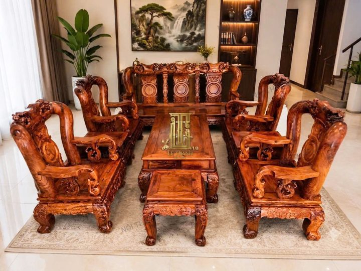 Salon Gỗ Cẩm Lai Tay 16 Chạm Đào 10 Món – SL03