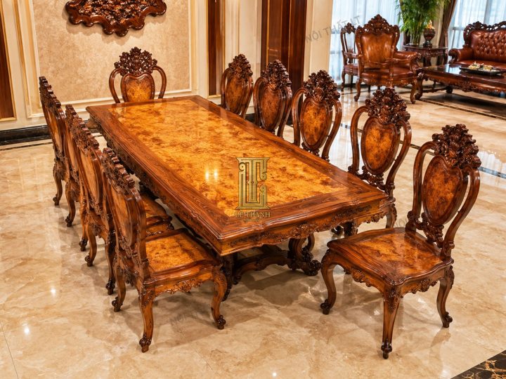 Bộ Bàn Ăn Hoàng Gia Gỗ Cẩm Lai Cẩn Nu VIP – BA09